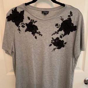 Grey T-Shirt Floral Embroidered